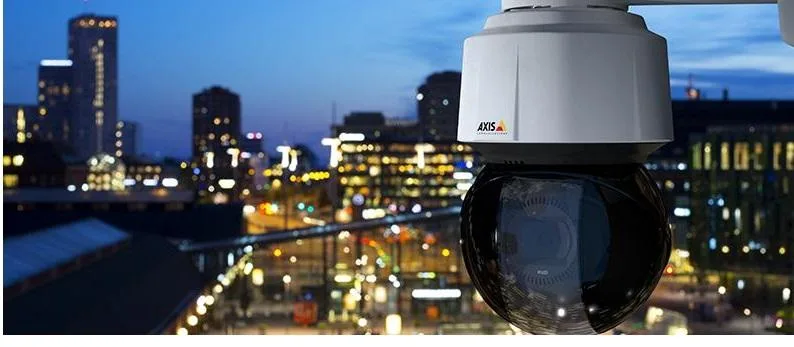 An AXIS PTZ camera overlooking a city at night