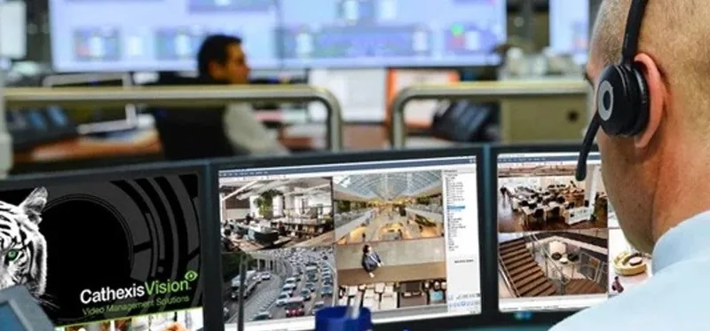 An operator watching camera feeds in Cathexis video management software